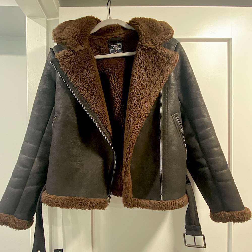 Abercrombie & Fitch Faux Leather Shearling Moto Jacket